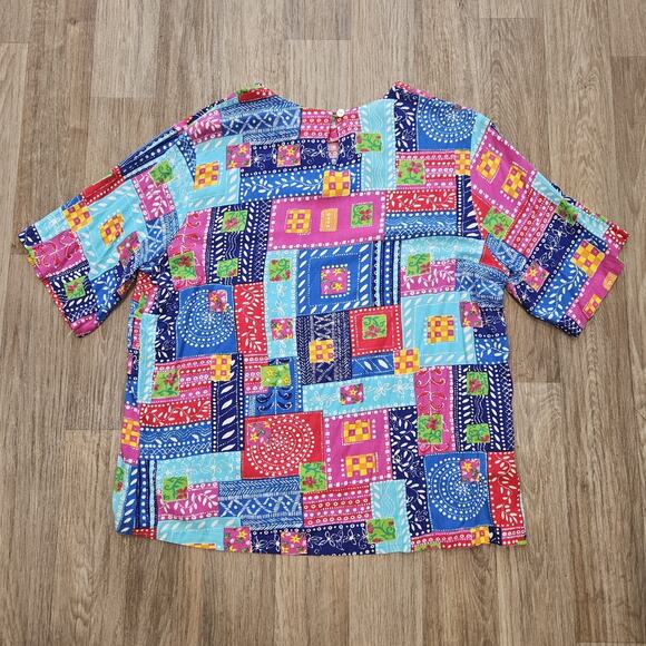 Vtg Floral Patchwork Blouse Womens XL Multicolor Artsy Boho Hippie Multicolor - Picture 5 of 8